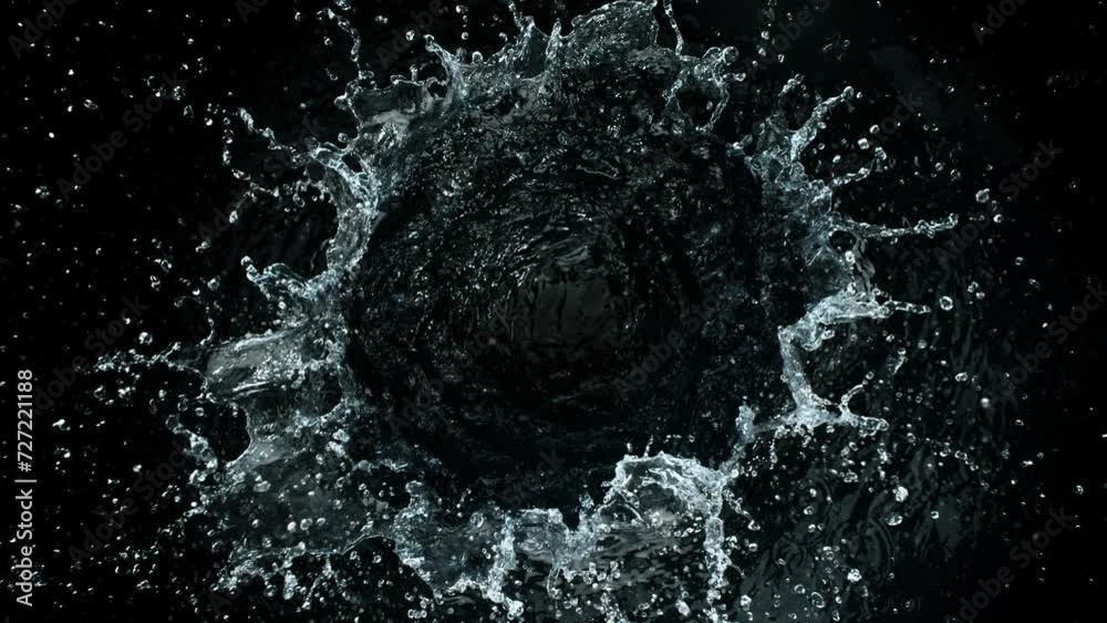 Super Slow Motion Shot of Round Water Splash on Black Background at 1000fps. Super Slow Motion Shot of Round Water Splash on Black Background at 1000fps.