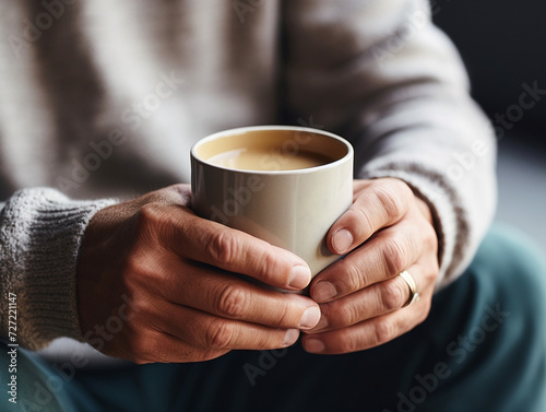 A person savoring a hot beverage while taking a brief break to relax and unwind. photo