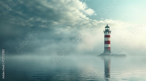 Lighthouse in a foggy sea show the direction - loneliness and hope concept photo
