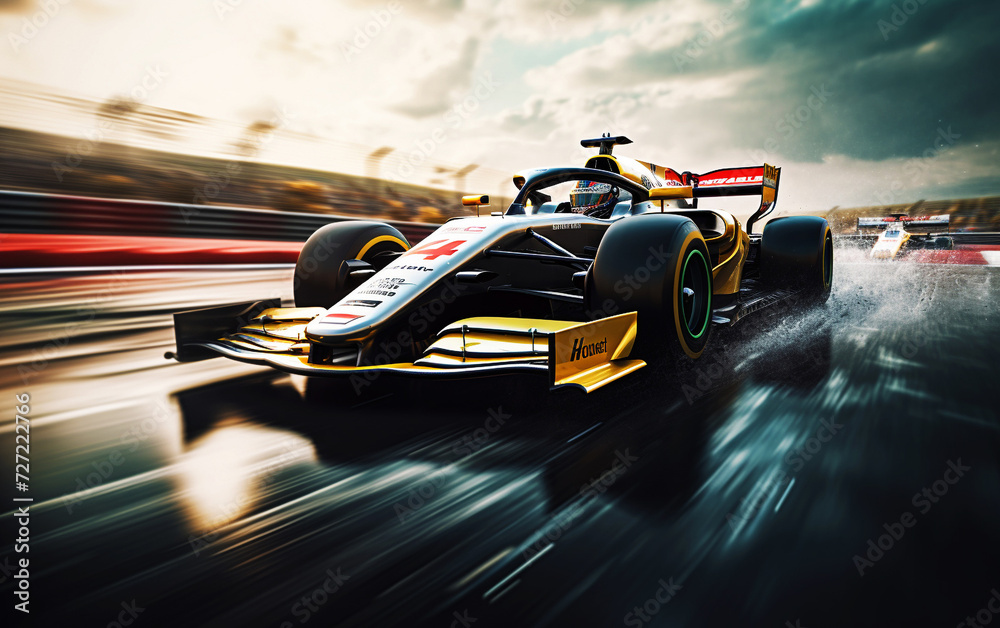 Speed Demons: High Detail F1 Race Cars in Side Profile Speeding Action