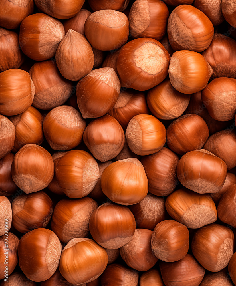 Hazelnuts background, top view, close up of hazelnut nuts texture Hazelnuts background, top view, close up of hazelnut nuts texture