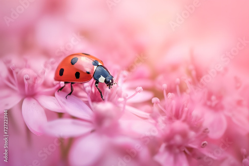 Natures Delicate Dance: Ladybug and Pink Petals