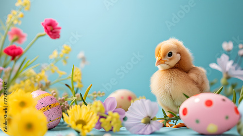 Small Chicken Sitting in Field of Flowers