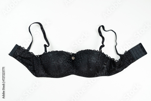 Perfect lace black bra isolated on white background. Elegant female underwear