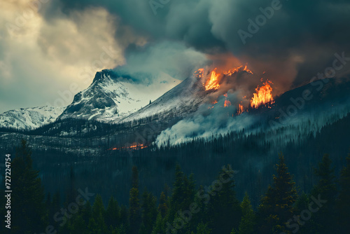Fiery Ascent: An Erupting Mountain Paints the Sky