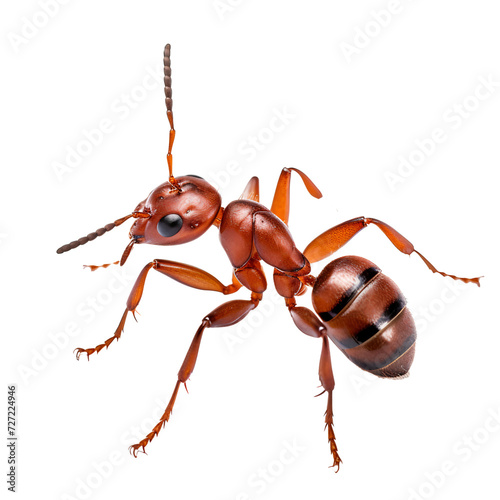 Red ant close up full body, isolated on transparent background