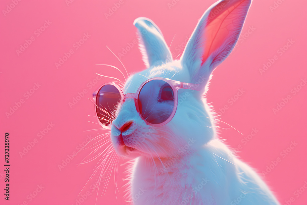 Fototapeta premium Easter Bunny, Holiday Season, Cool Easter, Easter Bunny against pastel colored background, Bunny with Sunglasses