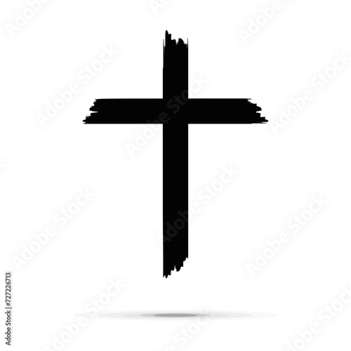 Cross clipart black and white, ash cross for 
Ash Wednesday card, poster, banner, post, lent, wishes with grunge christian cross, church clipart, ashes, religious cross isolated on white background photo
