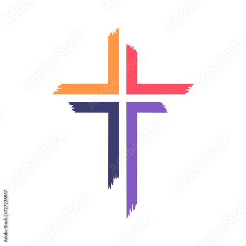 Christian cross, church clipart, logo, symbol, icon, abstract, paint brush stroke, grunge, vector template, 
colorful isolated on white background for Ash Wednesday card, poster, banner, post, wishes