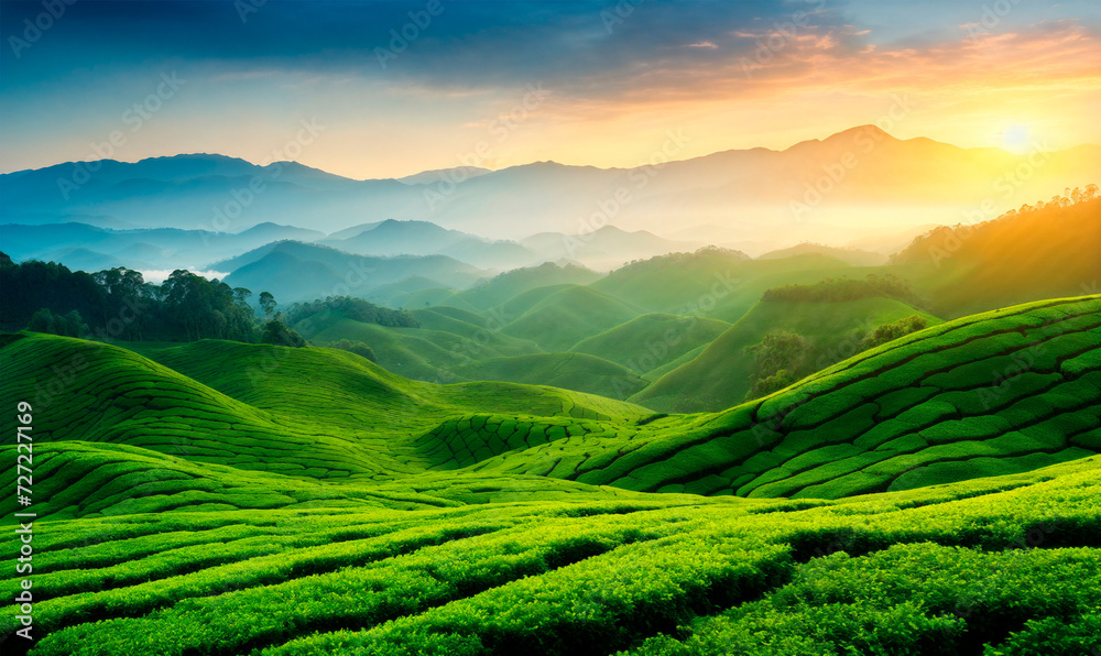 Tea plantation, beautiful landscape background