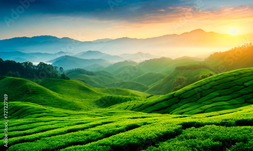 Tea plantation, beautiful landscape background
