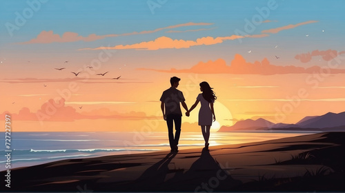 romantic background couple with sunset atmosphere
