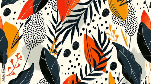 Tropical pattern with exotic plants. Summer abstract illustration