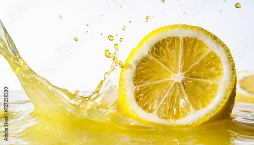 Splash of lemon juice, flowing lemon juice, lemon, copyspace on the side