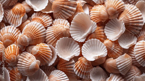  a pile of sea shells sitting on top of a pile of other shells on top of a bed of other shells on top of a bed of a bed of sand.