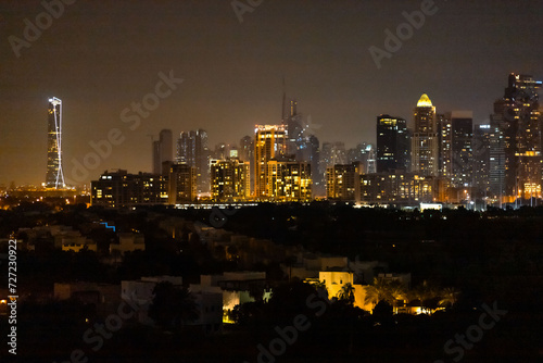 Night panorama of a downtown Dubai area.