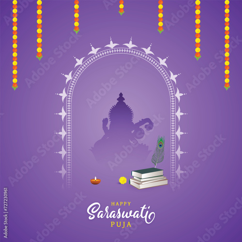 Saraswati | Puja | poster | post, Vector | Happy | Vasant | Panchami, Puja, | illustration | of. social media, flyer, Indian | festival | background | card | edit, design | 
