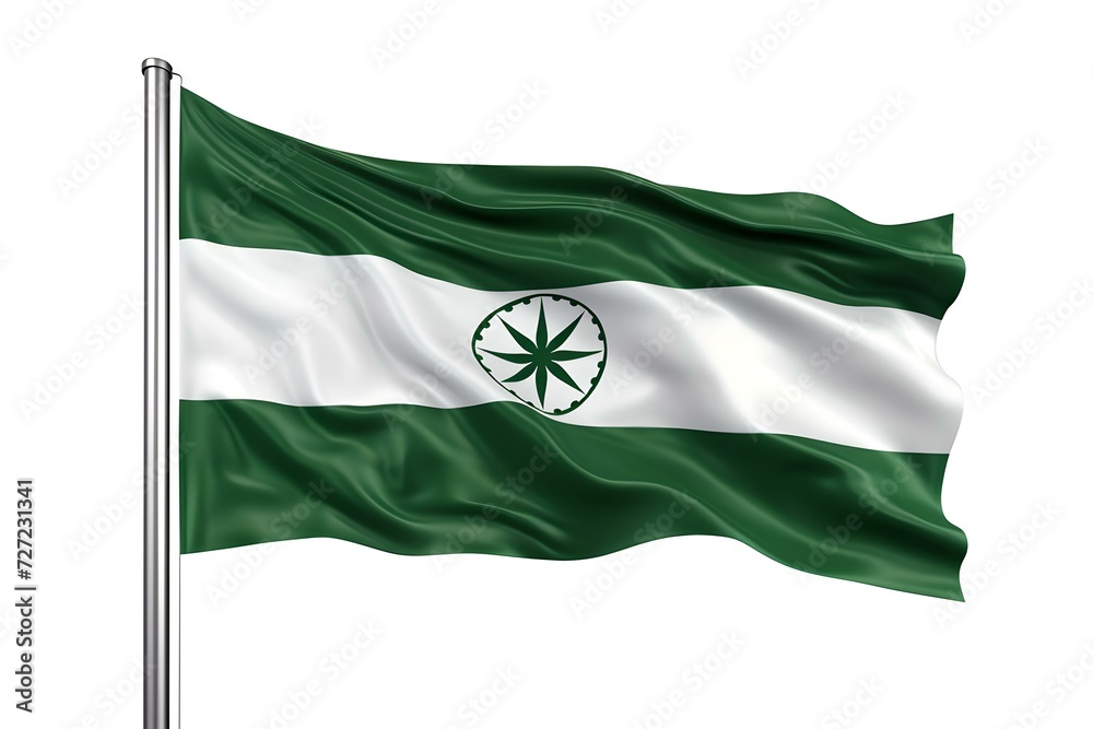 Vibrant green and white flag fluttering in the air. symbol of identity and pride. perfect for representations. AI Vibrant green and white flag fluttering in the air. symbol of identity and pride. perfect for representations. AI