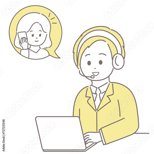 男性オペレーターがインカムで女性と話しているイラスト
