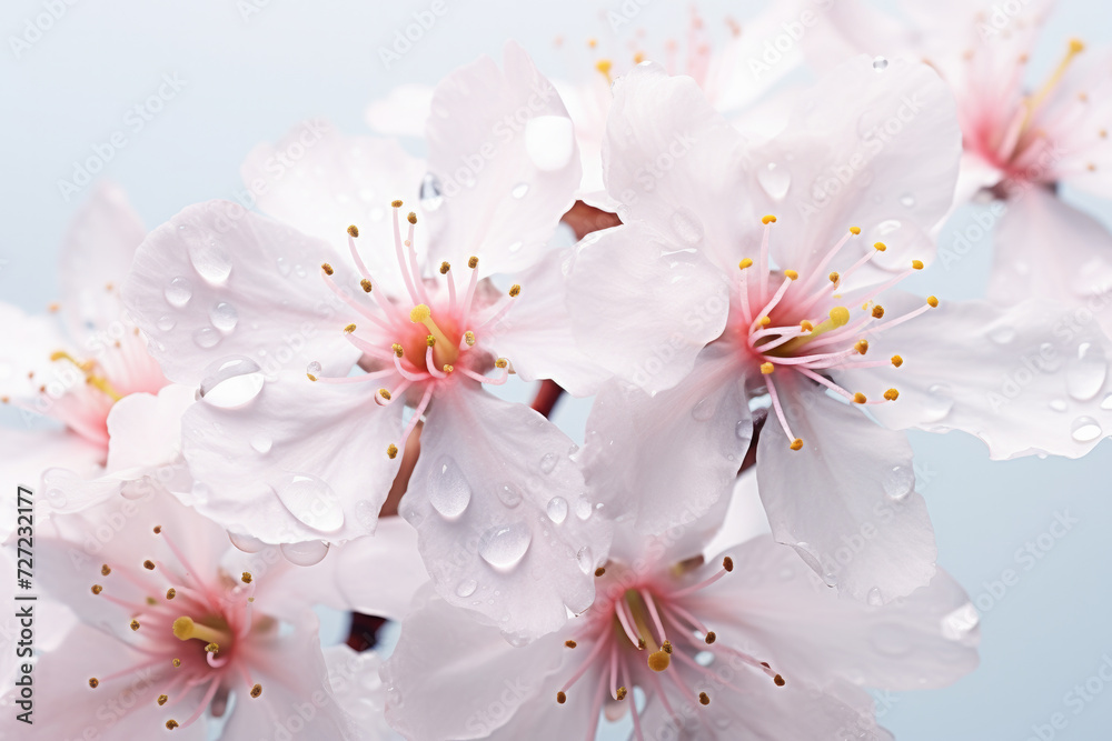 Spring cherry blossoms with dew drops. Nature and renewal. Spring cherry blossoms with dew drops. Nature and renewal.