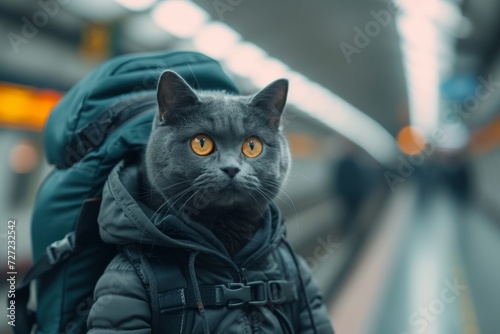 A stylish mammal sporting a cozy jacket, this feline exudes a playful confidence while embodying the perfect blend of warmth and fashion © Larisa AI