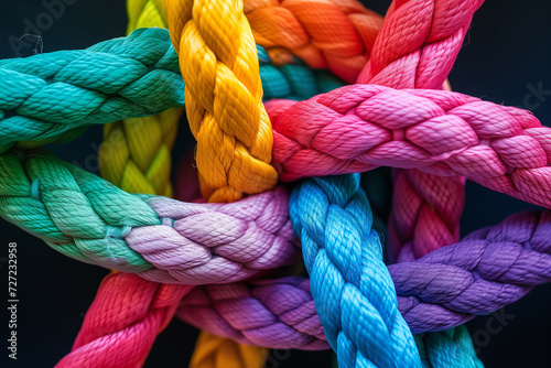 Macro Detail of Colorful Interwoven Ropes Symbolizing Unity in Diversity