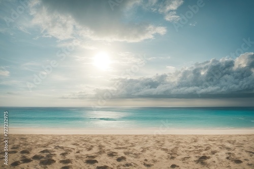 tropical beach panorama  seascape with a wide horizon  showcasing the beautiful expanse of the sky meeting the sea