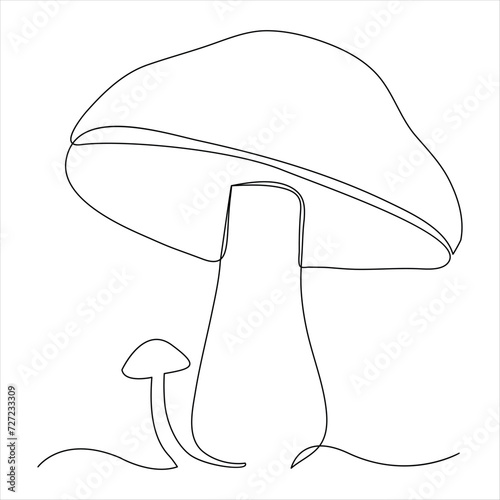 Single line continuous drawing of mushroom and mushroom outline vector art drawing
