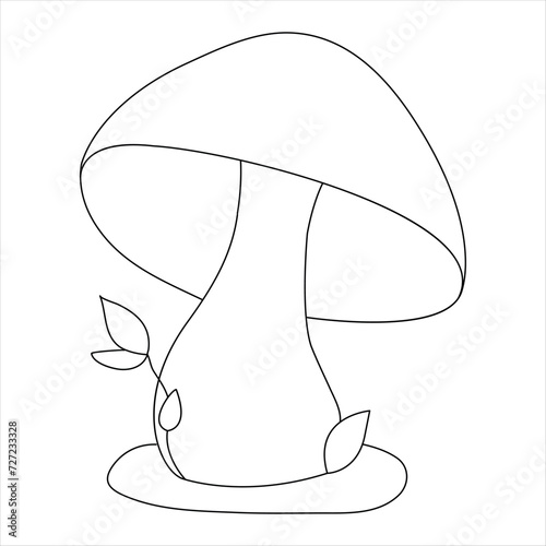 Single line continuous drawing of mushroom and mushroom outline vector art drawing