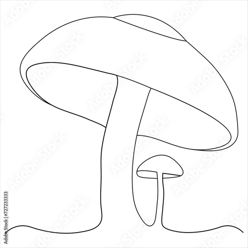 Single line continuous drawing of mushroom and mushroom outline vector art drawing