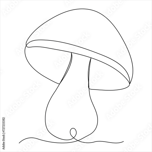 Single line continuous drawing of mushroom and mushroom outline vector art drawing