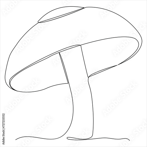 Single line continuous drawing of mushroom and mushroom outline vector art drawing