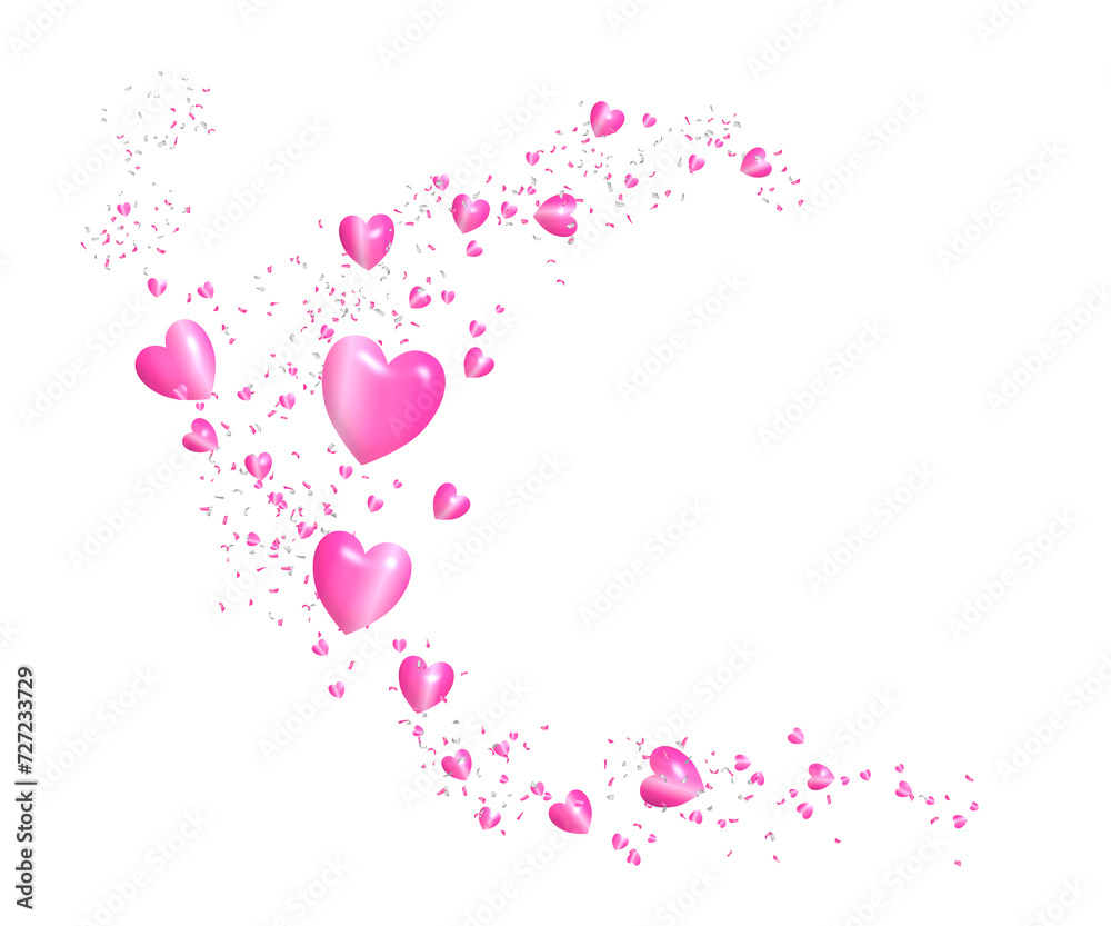 heart pink 3D shaped with confetti transparent background