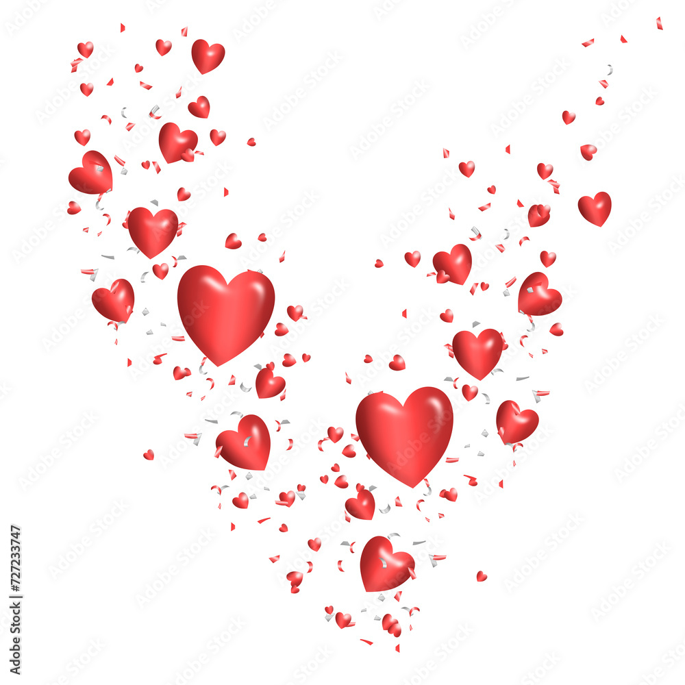 heart red 3D shaped with confetti transparent background