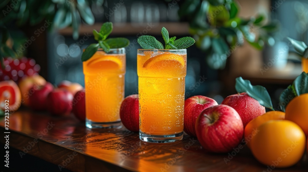 Freshly Squeezed Orange Juice, Apple Cider with a Twist of Mint, Sweet and Tart Apple Cider, Homemade Fruit Juice with a Touch of Mint. Freshly Squeezed Orange Juice, Apple Cider with a Twist of Mint, Sweet and Tart Apple Cider, Homemade Fruit Juice with a Touch of Mint.