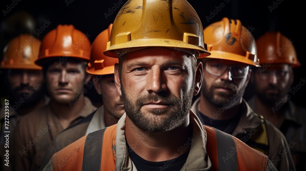 Group of workers show themselves as a team