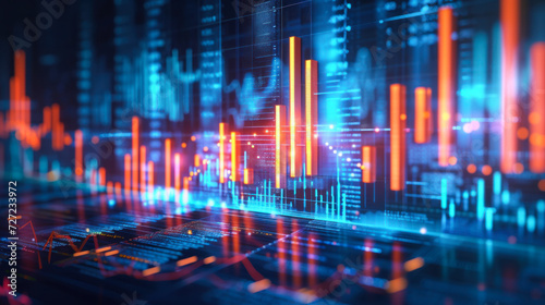 Online trading of the stock market on the cryptocurrency platform. Analysis of data on a price candlestick chart. Financial market stock exchange. Close-up of the graph.