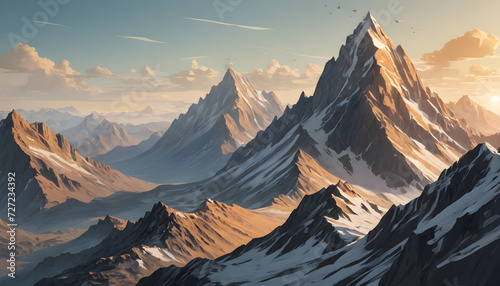 illustration of Majestic Snow-Covered Mountain