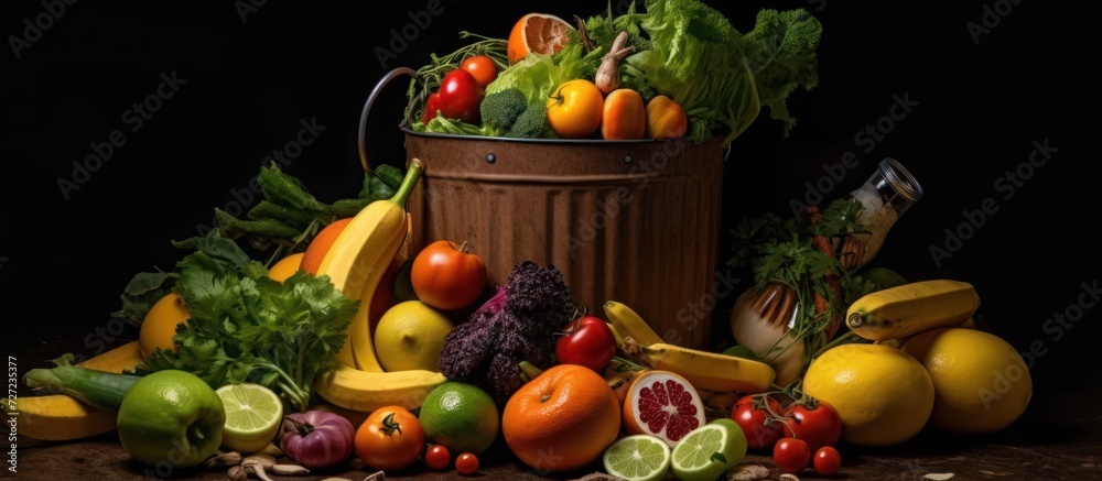 organic vegetables and fruits in wicker
