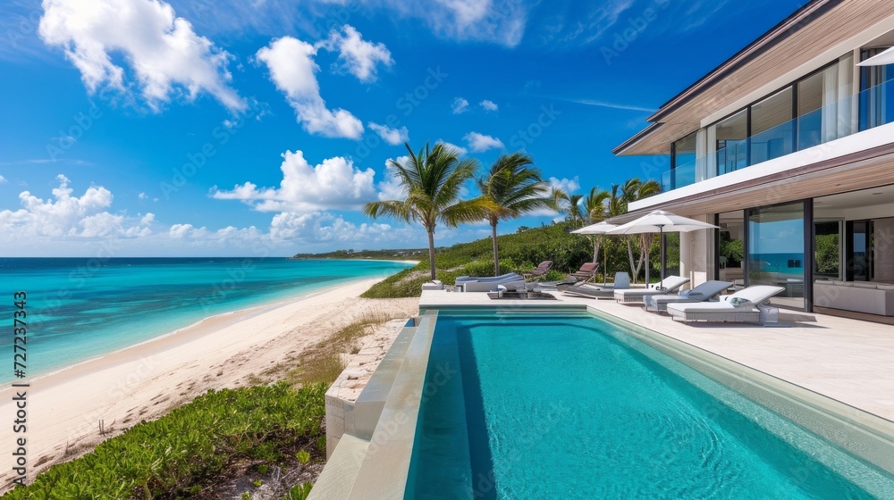 Top view of tropical Beach Club with pool