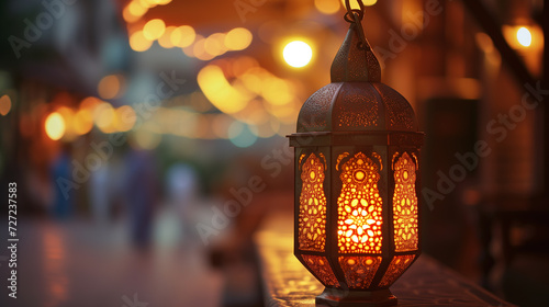 Eid lamps or lanterns for Ramadan and other islamic muslim holidays, with copy space for text.