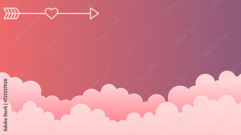 Romantic Valentines Day Card/Wallpaper/Background/Template with clouds and cupid arrow of love