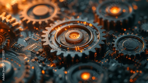 A fusion of mechanical gears and digital circuitry, symbolizing the convergen...