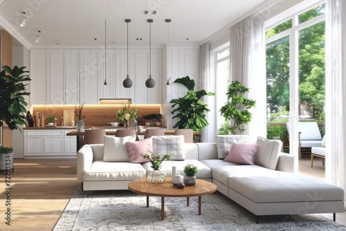 3d rendering. modern living room in townhouse. generative ai. © SEUNGJIN