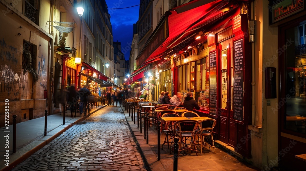 Dining options in the evening at Paris' Latin neighborhood.