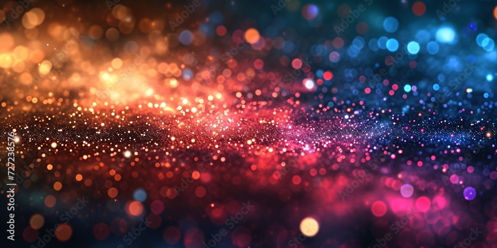 Enhanced energy galaxy with blurred bokeh effect and out of focus lights on dark background.