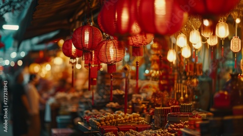 Group of Red Lanterns Hanging From Ceiling, Chinese new year © yousaf