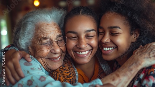 A heartwarming moment as generations of women embrace, celebrating their stre...