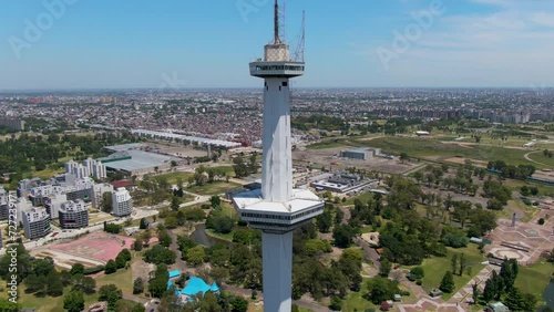 Space Tower of the Park of the City, Villa Lugano, Buenos Aires, Argentina. Aerial shot with drone. photo