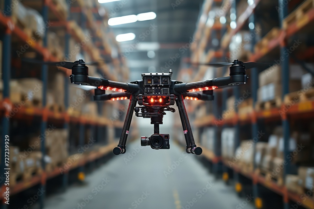 AI powered automated delivery drone in warehouse, automation of ...
